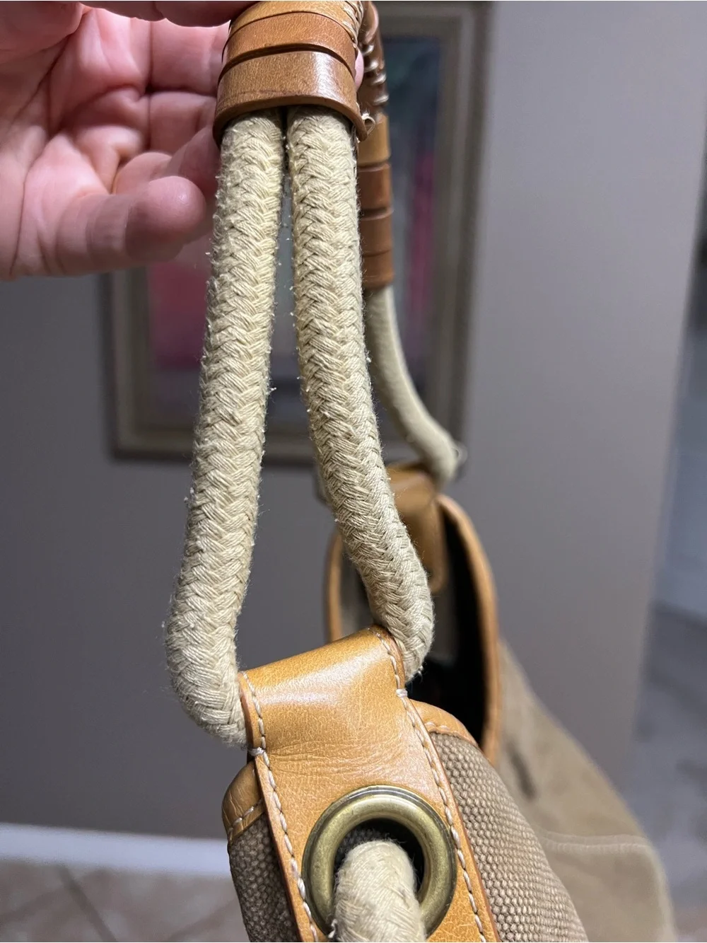 BCBGirls Olive Canvas Hobo with Tan Leather Trim